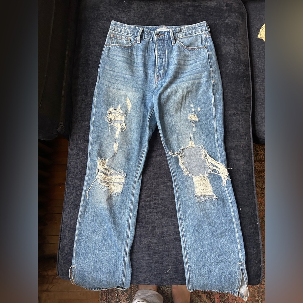 Good American Light Blue Distressed Straight Leg Jeans